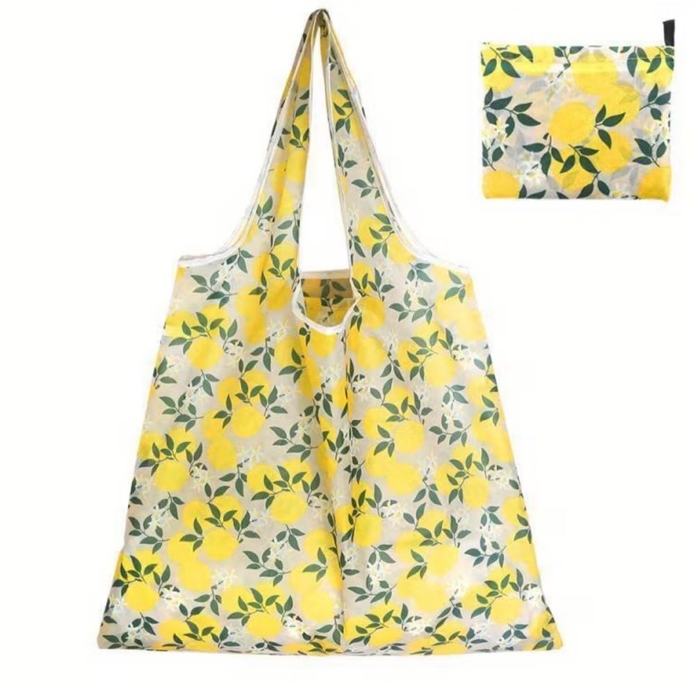 Yellow Floral Foldable Tote Bag - Reusable Shopping Tote